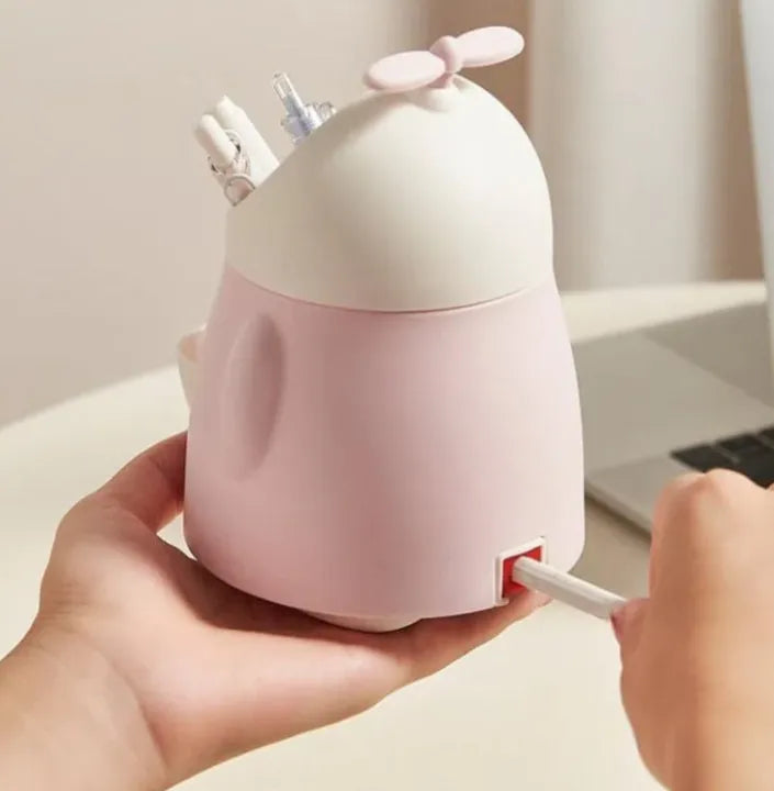 Cute Fan Design Storage Bucket, Multifunctional Pen Holder With Sharpener, Desktop Makeup Brush Storage Box Cute Fan Design Storage Bucket, Multifunctional Pen Holder With Sharpener, Desktop Makeup Brush Storage Box